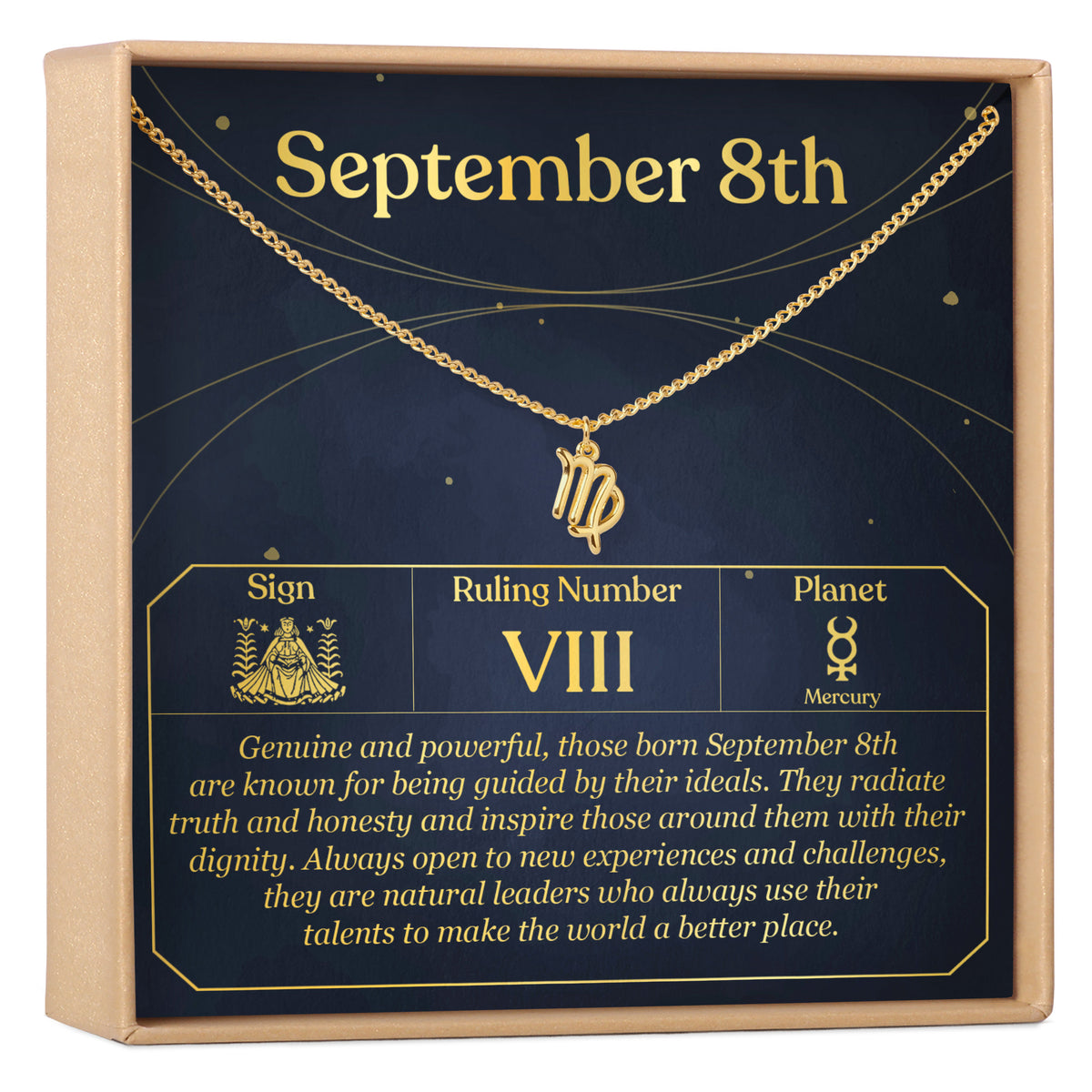 September 8th Necklace Present for Birthday, Celebration, Gift for Her,  Virgo - Dear Ava